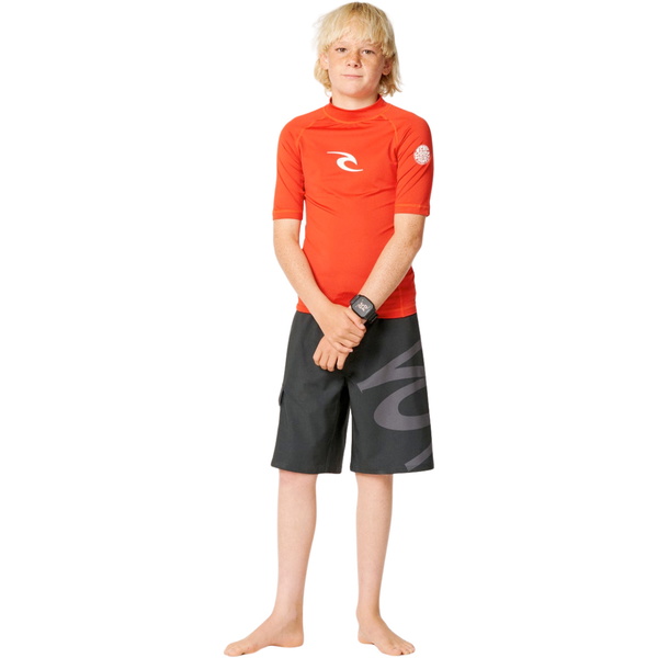 2026 Rip Curl Junior Waves UPF Short Sleeve Rash Vest 136BRV - Lava Red